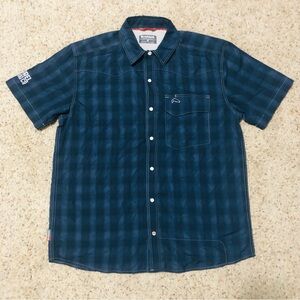 Simms Big Sky Fishing Shirt Mens Medium Blue Short Sleeve Pearl Snap Vented